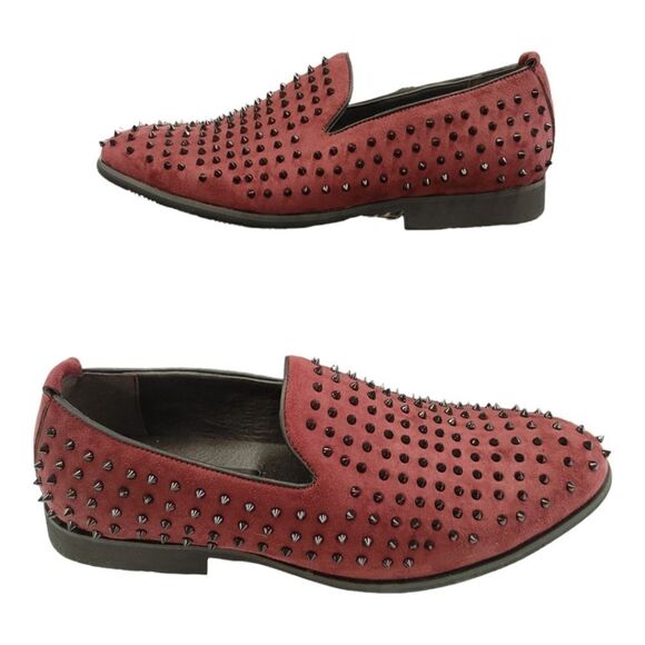 MEN'S FREDERICO LEONE/ RED BLACK SPIKED FASHION SLIP ON DRESS SHOE. FS957. - Picture 4 of 8